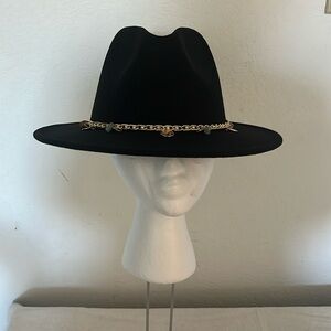 Black Felt Hat With Decorative Band NWOT